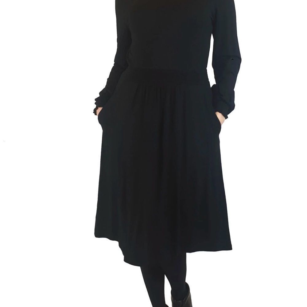 NWT Boden long sleeve smock mock neck black dress size 10L - Picture 2 of 8